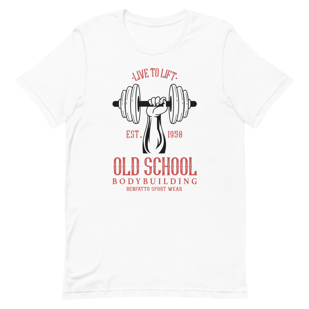 T-shirt unisexe blanc de musculation old school